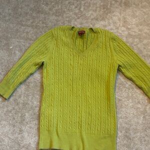 Green V-Neck Cable Knit Sweater-cotton for spring